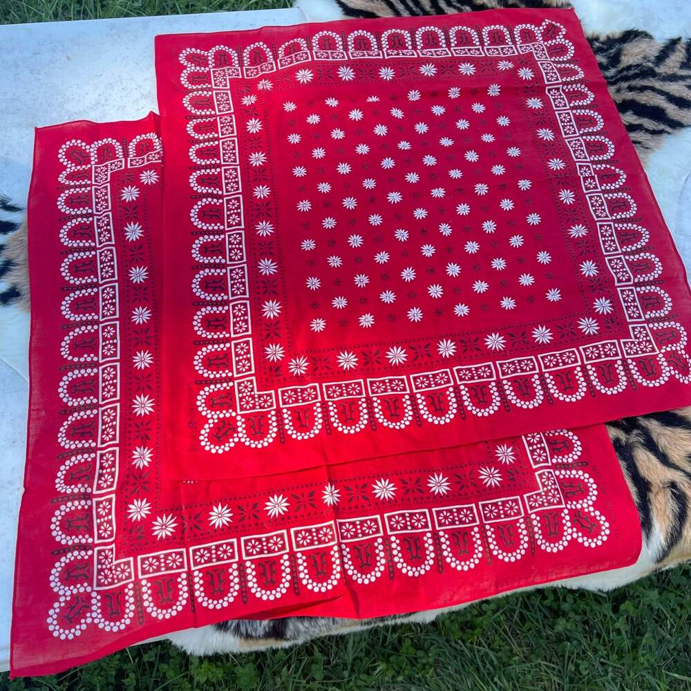 Vintage 1950s 60s Tiger Brand Red Bandanas WPL 9939 Cotton Lot of 2 USA